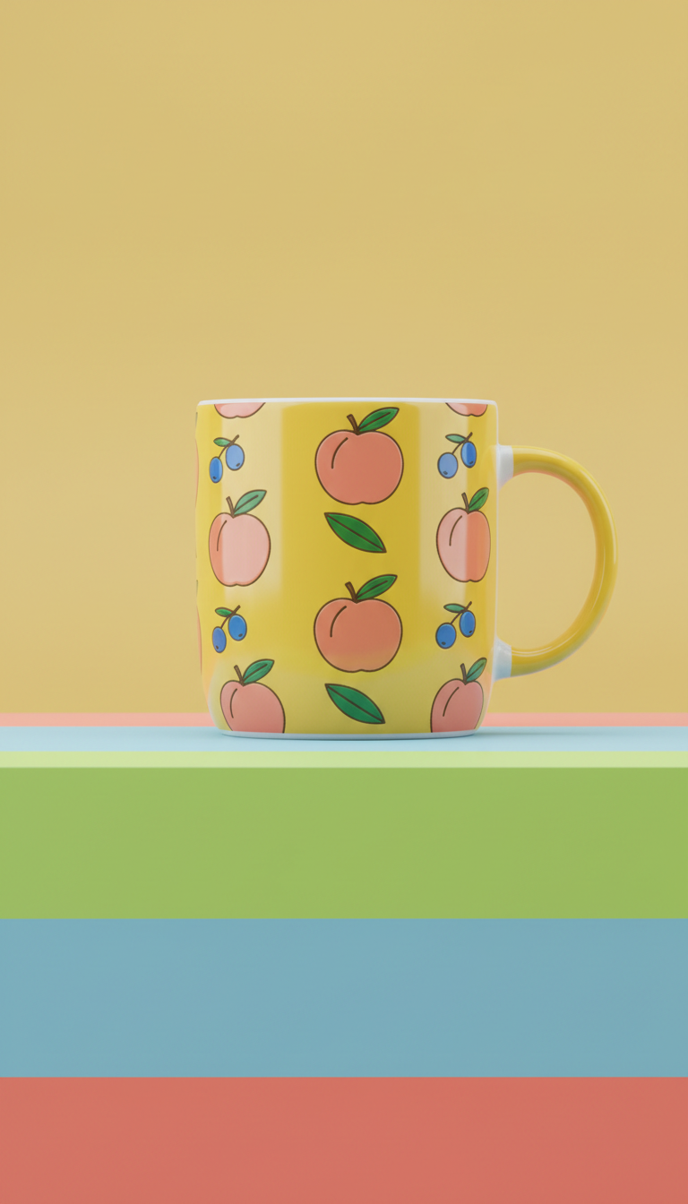 Sunbeam Yellow fruit motif ceramic mug